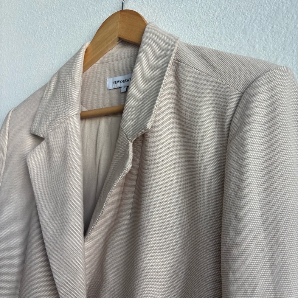 WeWoreWhat Tweed Relaxed Single Breasted Oversized Blazer Jacket Beige Small - Picture 5 of 13